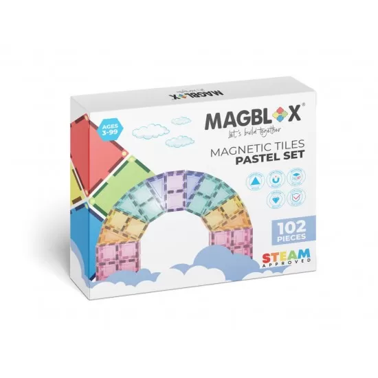 Set magnetic Magblox 102 piese magnetice de constructie Pastel transparente Set magnetic Magblox 102 piese magnetice de constructie Pastel transparente