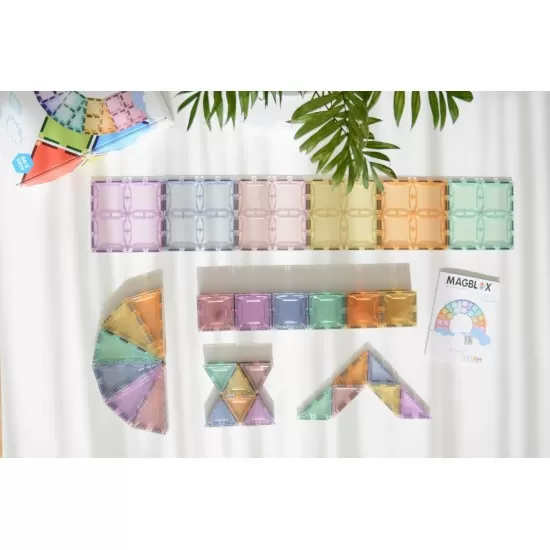 Set magnetic Magblox 102 piese magnetice de constructie Pastel transparente Set magnetic Magblox 102 piese magnetice de constructie Pastel transparente