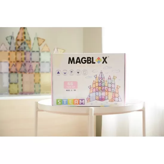 Set magnetic Magblox - 66 piese magnetice de constructie Pastel transparente Set magnetic Magblox - 66 piese magnetice de constructie Pastel transparente