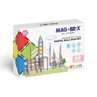 Set magnetic Magblox 98 piese, circuit cu bile Pastel, Magbrix Marble Run