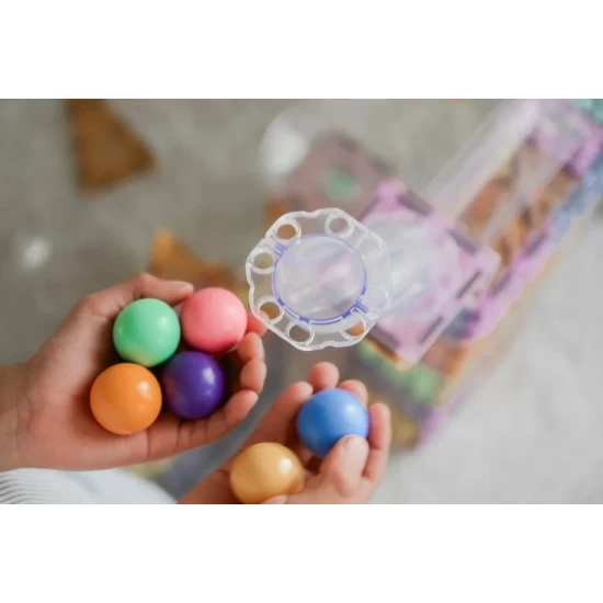 Set magnetic Magblox 98 piese, circuit cu bile Pastel, Magbrix Marble Run