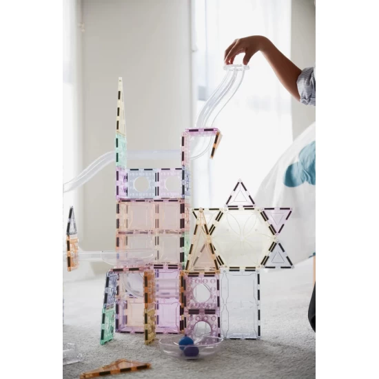 Set magnetic Magblox 98 piese, circuit cu bile Pastel, Magbrix Marble Run