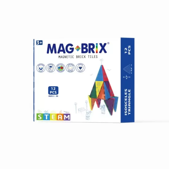 Set magnetic Magbrix 12 piese triunghi isoscel - compatibil cu caramizi de constructie tip Lego Set magnetic Magbrix 12 piese triunghi isoscel - compatibil cu caramizi de constructie tip Lego