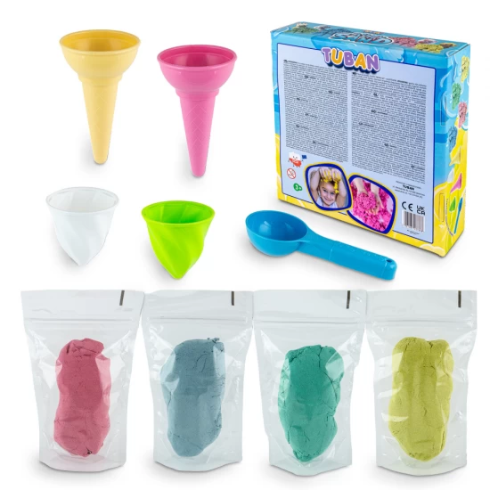 Set nisip pufos 4 culori cu accesorii - Inghetata Set nisip pufos 4 culori cu accesorii - Inghetata