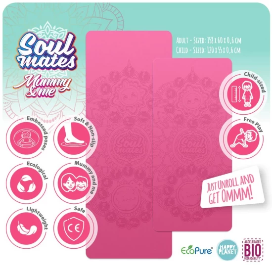 Set Yoga Mama-Copil cu saltele asortate si carduri incluse Sun and Moon roz Set Yoga Mama-Copil cu saltele asortate si carduri incluse Sun and Moon roz