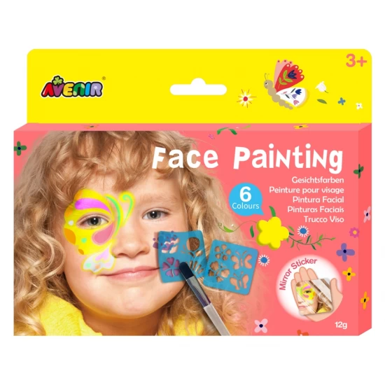 Trusa make-up pictura fata cu sabloane incluse si sase culori non-alergice - Flori si fluturi Trusa make-up pictura fata cu sabloane incluse si sase culori non-alergice - Flori si fluturi