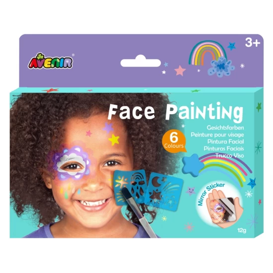 Trusa make-up pictura fata cu sabloane incluse si sase culori non-alergice - Curcubeu si stele Trusa make-up pictura fata cu sabloane incluse si sase culori non-alergice - Curcubeu si stele