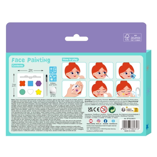 Trusa make-up pictura fata cu sabloane incluse si sase culori non-alergice - Curcubeu si stele Trusa make-up pictura fata cu sabloane incluse si sase culori non-alergice - Curcubeu si stele