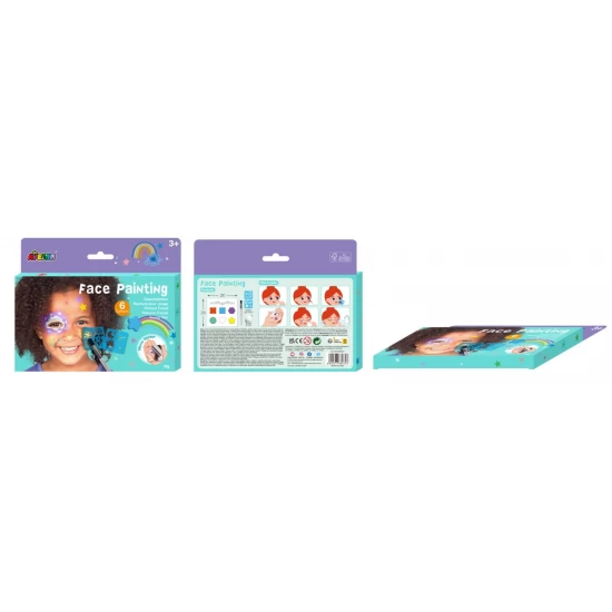 Trusa make-up pictura fata cu sabloane incluse si sase culori non-alergice - Curcubeu si stele Trusa make-up pictura fata cu sabloane incluse si sase culori non-alergice - Curcubeu si stele