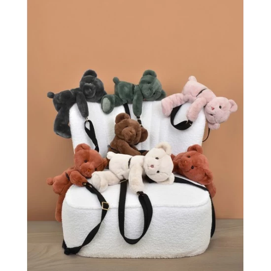 Geanta crossbody adorabila, Ursulet din plus, 30 cm, Kaki