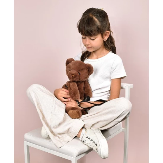 Geanta crossbody adorabila, Ursulet din plus, 30 cm, Maro Inchis