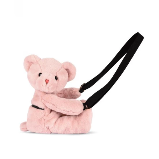 Geanta crossbody adorabila, Ursulet din plus, 30 cm, Roz pudra