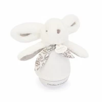 Veioza muzicala iepuras pufos, 16 cm, alb
