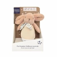 Veioza muzicala iepuras pufos, 16 cm, bej