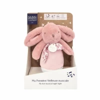 Veioza muzicala iepuras pufos, 16 cm, roz