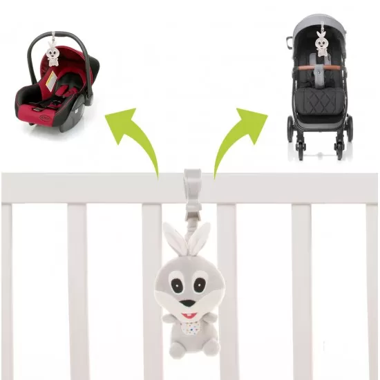 Jucarie de plus pentru carucior/patut 4Baby Squeeze Iepuras Gri Jucarie de plus pentru carucior/patut 4Baby Squeeze Iepuras Gri