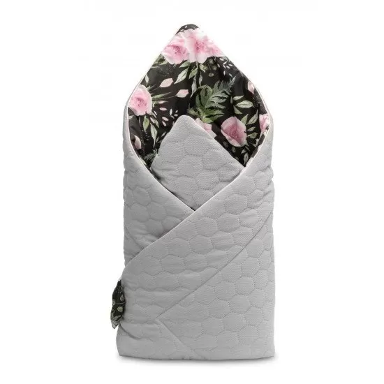 Paturica nou-nascut Sensillo Velvet Wrap Flori Negre 75x75 cm