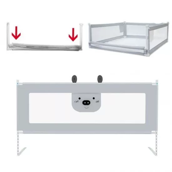 Bariera protectie pat culisanta XXL 160 cm Bears Grey, inaltime reglabila 68-98 cm Bariera protectie pat culisanta XXL 160 cm Bears Grey, inaltime reglabila 68-98 cm