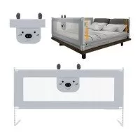 Bariera protectie pat culisanta XXL 180 cm Bears Grey, inaltime reglabila 68-98 cm