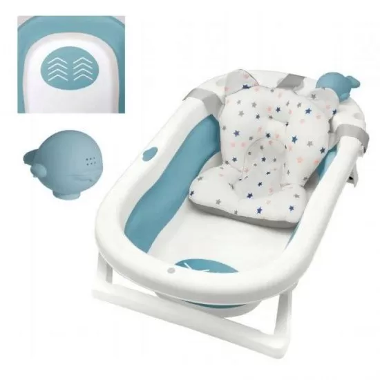Cadita pliabila XL cu suport anatomic Kasia blue si jucarie
