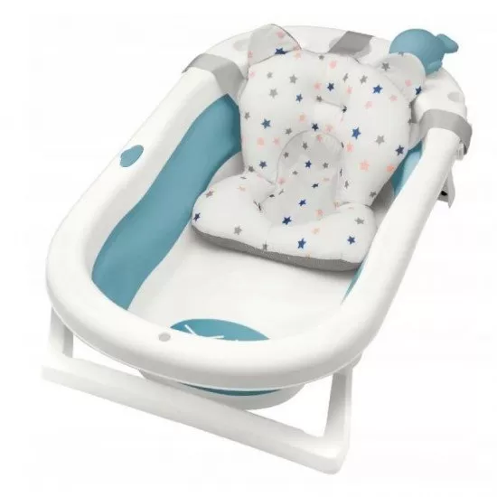 Cadita pliabila XL cu suport anatomic Kasia blue si jucarie