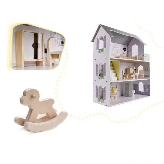 Casuta de papusi My Grey Dollhouse cu accesorii