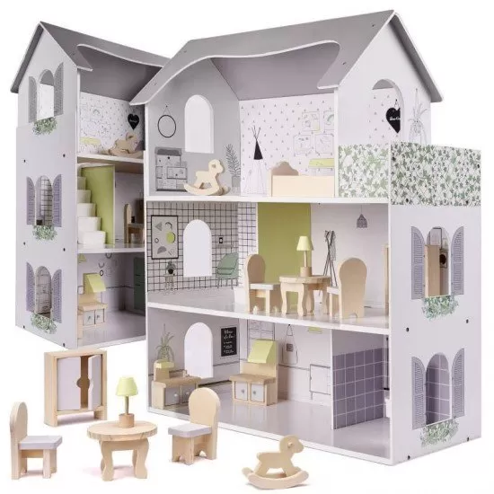Casuta de papusi My Grey Dollhouse cu accesorii
