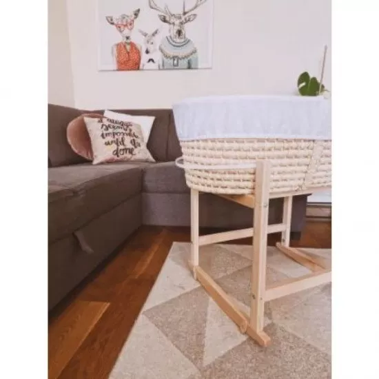Cosulet bebe pentru dormit handmade din material ecologic Ahoj Baby natur, include stand cu sistem de leganare Cosulet bebe pentru dormit handmade din material ecologic Ahoj Baby natur, include stand cu sistem de leganare