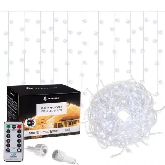 Instalatie luminoasa Craciun 500 leduri cu telecomanda, 23 m, 8 functii, exterior/interior, tip perdea de turturi alb rece Instalatie luminoasa Craciun 500 leduri cu telecomanda, 23 m, 8 functii, exterior/interior, tip perdea de turturi alb rece