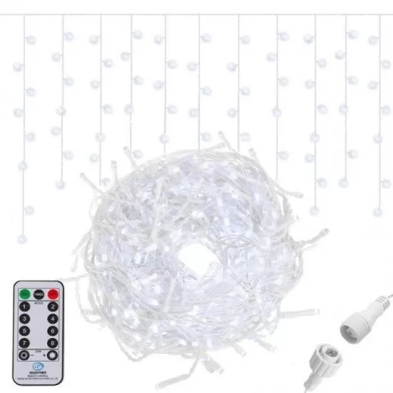 Instalatie luminoasa Craciun 500 leduri cu telecomanda, 23 m, 8 functii, exterior/interior, tip perdea de turturi alb rece Instalatie luminoasa Craciun 500 leduri cu telecomanda, 23 m, 8 functii, exterior/interior, tip perdea de turturi alb rece