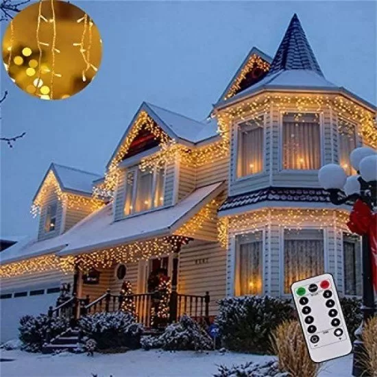 Instalatie luminoasa Craciun 500 leduri cu telecomanda, 23 m, 8 functii, exterior/interior, tip perdea de turturi alb cald Instalatie luminoasa Craciun 500 leduri cu telecomanda, 23 m, 8 functii, exterior/interior, tip perdea de turturi alb cald