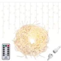 Instalatie luminoasa Craciun 500 leduri cu telecomanda, 23 m, 8 functii, exterior/interior, tip perdea de turturi alb cald