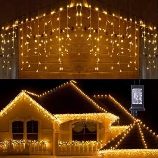 Instalatie luminoasa Craciun 500 leduri cu telecomanda, 23 m, 8 functii, exterior/interior, tip perdea de turturi alb cald Instalatie luminoasa Craciun 500 leduri cu telecomanda, 23 m, 8 functii, exterior/interior, tip perdea de turturi alb cald