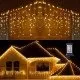 Instalatie luminoasa Craciun 500 leduri cu telecomanda, 23 m, 8 functii, exterior/interior, tip perdea de turturi alb cald Instalatie luminoasa Craciun 500 leduri cu telecomanda, 23 m, 8 functii, exterior/interior, tip perdea de turturi alb cald