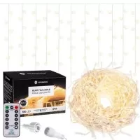 Instalatie luminoasa Craciun 500 leduri cu telecomanda, 23 m, 8 functii, exterior/interior, tip perdea de turturi alb cald