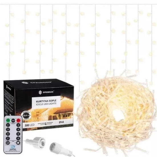 Instalatie luminoasa Craciun 500 leduri cu telecomanda, 23 m, 8 functii, exterior/interior, tip perdea de turturi alb cald Instalatie luminoasa Craciun 500 leduri cu telecomanda, 23 m, 8 functii, exterior/interior, tip perdea de turturi alb cald