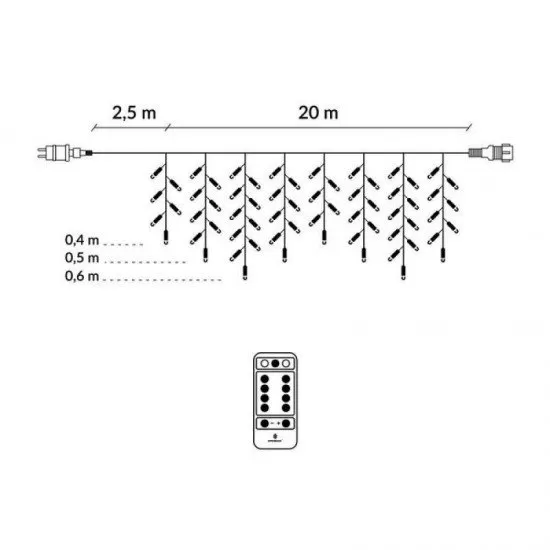 Instalatie luminoasa Craciun 500 leduri cu telecomanda, 23 m, 8 functii, exterior/interior, tip perdea de turturi alb cald Instalatie luminoasa Craciun 500 leduri cu telecomanda, 23 m, 8 functii, exterior/interior, tip perdea de turturi alb cald