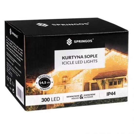 Instalatie luminoasa de Craciun 300 leduri, 13 m, 8 functii, exterior/interior, tip perdea de turturi alb rece Instalatie luminoasa de Craciun 300 leduri, 13 m, 8 functii, exterior/interior, tip perdea de turturi alb rece