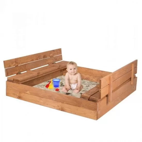 Lada de nisip cu capac transformabil in bancuta 120x120 cm Springos Lada de nisip cu capac transformabil in bancuta 120x120 cm Springos