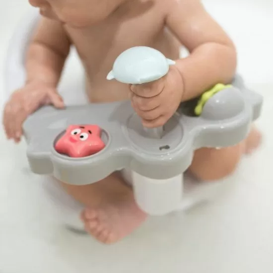 Scaun baie bebe cu stropitoare si jucarii gri, tavita frontala detasabila Olmitos Scaun baie bebe cu stropitoare si jucarii gri, tavita frontala detasabila Olmitos