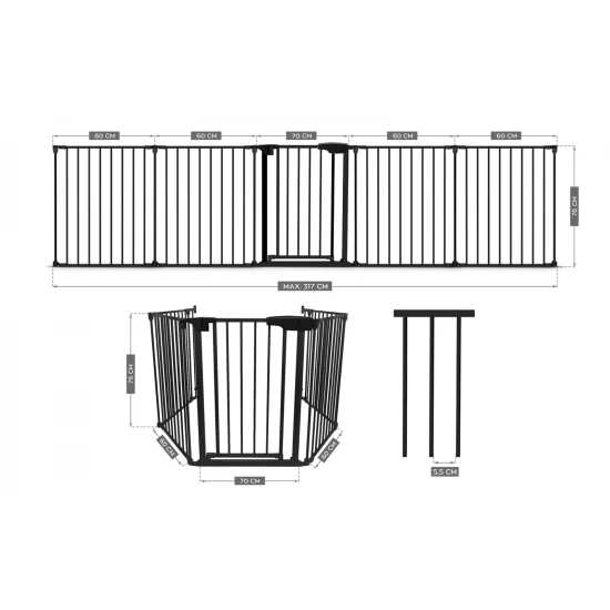 Poarta de siguranta transformabila in tarc modular cu 5 panouri, model configurabil, Guradian 6 Black Poarta de siguranta transformabila in tarc modular cu 5 panouri, model configurabil, Guradian 6 Black