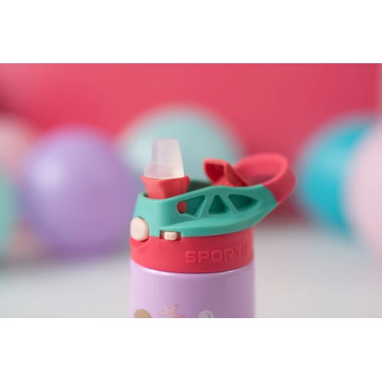 Set 3 in 1 recipient din tritan cu pai 500 ml, termos otel inoxidabil 350 ml, cu capac, maner, husa neopren si bretea transport Olmitos Mermaid Set 3 in 1 recipient din tritan cu pai 500 ml, termos otel inoxidabil 350 ml, cu capac, maner, husa neopren si bretea transport Olmitos Mermaid