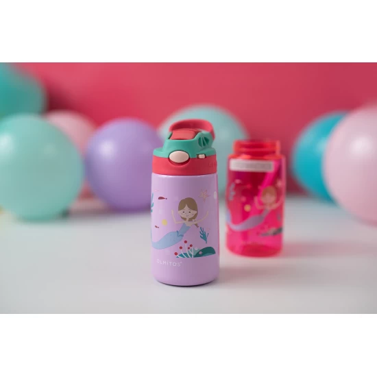Set 3 in 1 recipient din tritan cu pai 500 ml, termos otel inoxidabil 350 ml, cu capac, maner, husa neopren si bretea transport Olmitos Mermaid Set 3 in 1 recipient din tritan cu pai 500 ml, termos otel inoxidabil 350 ml, cu capac, maner, husa neopren si bretea transport Olmitos Mermaid