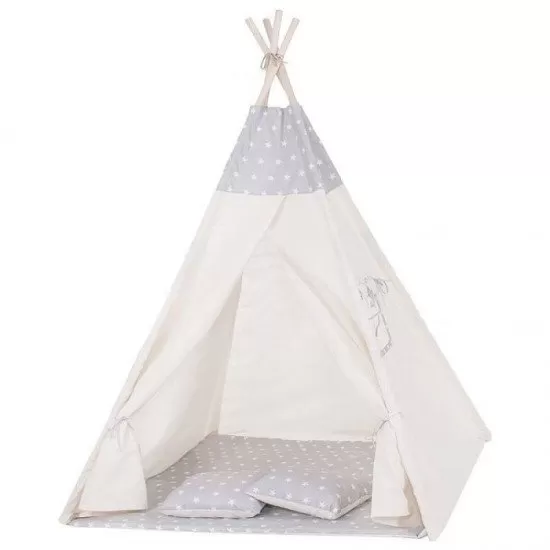 Cort copii stil indian Teepee Grey Stars XXL Springos Cort copii stil indian Teepee Grey Stars XXL Springos