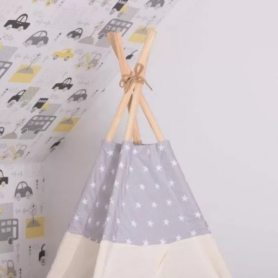 Cort copii stil indian Teepee Grey Stars XXL Springos Cort copii stil indian Teepee Grey Stars XXL Springos
