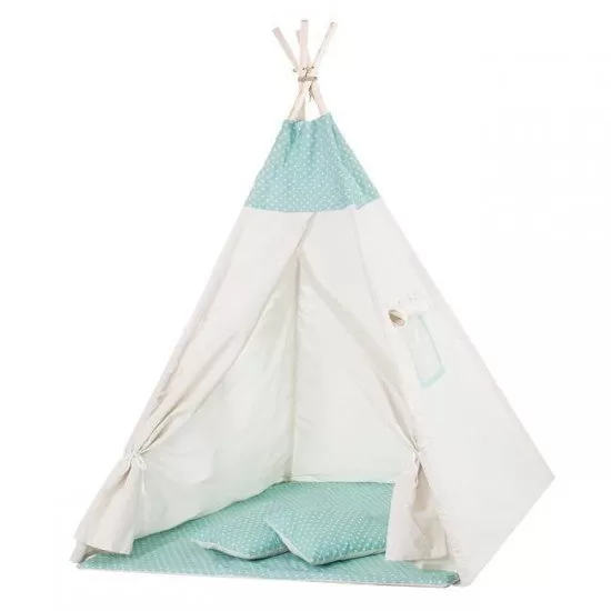 Cort copii stil indian Teepee Turqoise Dots XXL Springos Cort copii stil indian Teepee Turqoise Dots XXL Springos