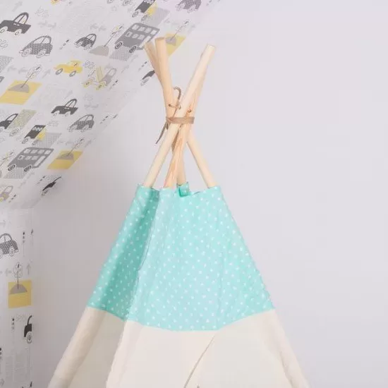 Cort copii stil indian Teepee Turqoise Dots XXL Springos Cort copii stil indian Teepee Turqoise Dots XXL Springos