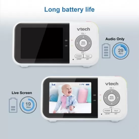 Videointerfon digital bidirectional Vtech 2.8 inch VM3254 cu lumina de veghe, melodii, infrarosu si termometru incorporat Videointerfon digital bidirectional Vtech 2.8 inch VM3254 cu lumina de veghe, melodii, infrarosu si termometru incorporat