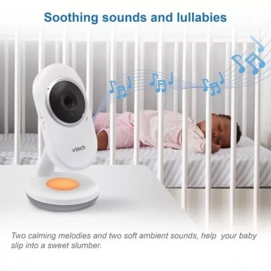 Videointerfon digital bidirectional Vtech 2.8 inch VM3254 cu lumina de veghe, melodii, infrarosu si termometru incorporat Videointerfon digital bidirectional Vtech 2.8 inch VM3254 cu lumina de veghe, melodii, infrarosu si termometru incorporat
