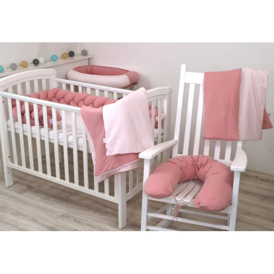 Aparatoare laterala pat Bumper impletit cu inchidere velcro, Bumbac Tricot Roz, 180x21 cm